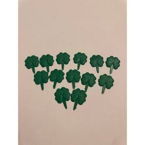 Set of 13 Vintage Shamrock Cupcake Toppers Green Plastic 2"